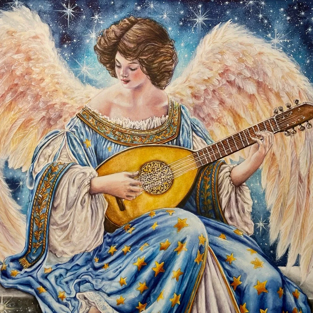Angel Playing Lute Art Print - Sonaria Callistra Greeting Card Set of 5